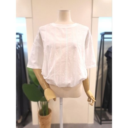 밑단 밴딩 펀칭 티셔츠 화이트