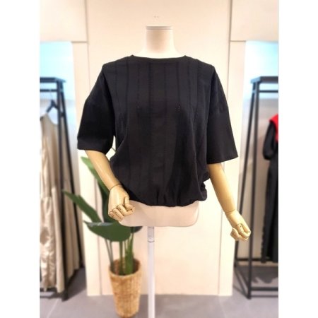 밑단 밴딩 펀칭 티셔츠 화이트