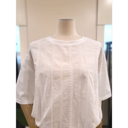 밑단 밴딩 펀칭 티셔츠 화이트