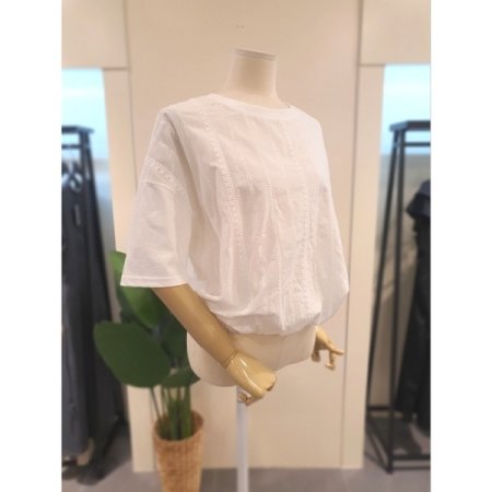 밑단 밴딩 펀칭 티셔츠 화이트