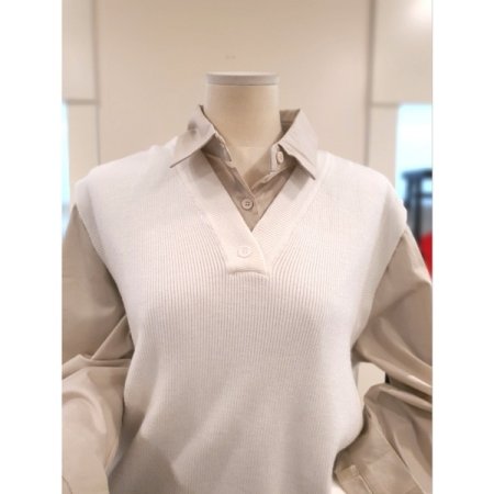 브이넥 니트 롱 조끼 아이보리