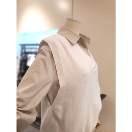 브이넥 니트 롱 조끼 아이보리