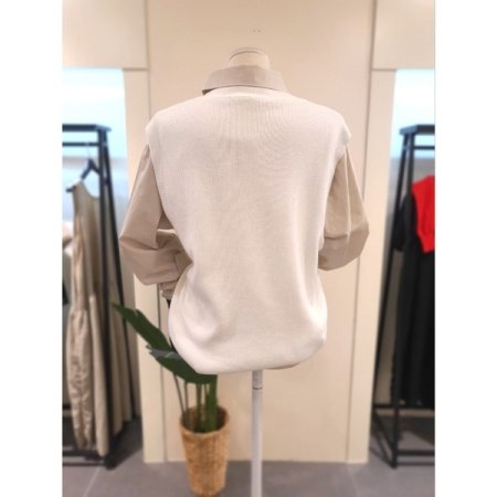 브이넥 니트 롱 조끼 아이보리