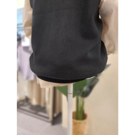 V넥 니트 롱 베스트 블랙