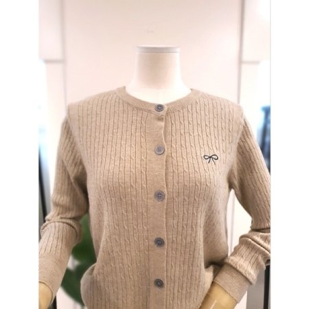 리본 자수 꽈배기 가디건 베이지