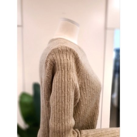 리본 자수 꽈배기 가디건 베이지