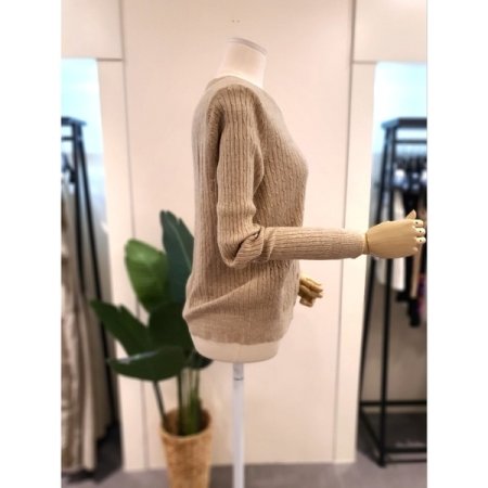 리본 자수 꽈배기 가디건 베이지