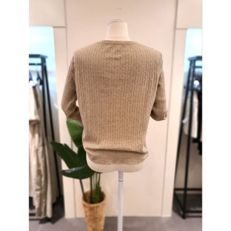 리본 자수 꽈배기 가디건 베이지