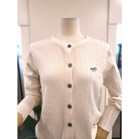 리본 자수 니트 가디건 아이보리
