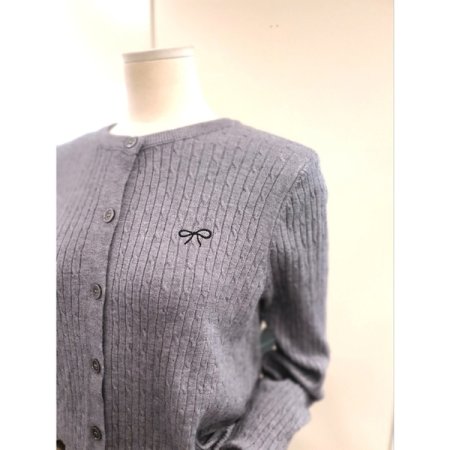 라운드넥 리본 자수 가디건 그레이