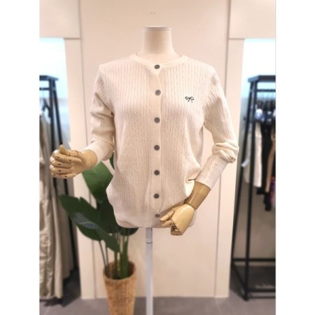 리본 꽈배기 니트 가디건 블랙