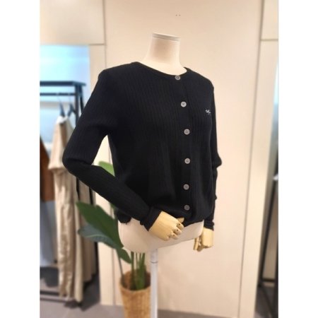 리본 꽈배기 니트 가디건 블랙