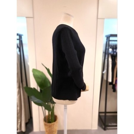 리본 꽈배기 니트 가디건 블랙