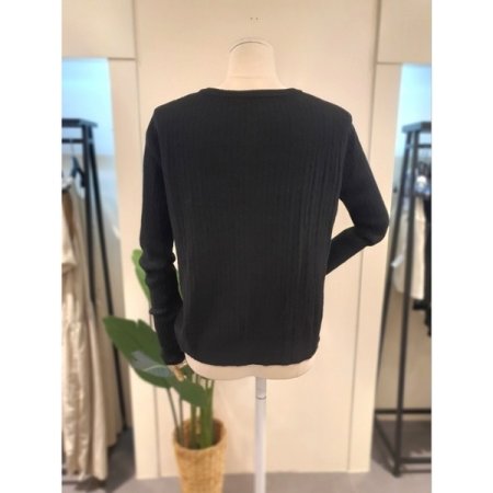 리본 꽈배기 니트 가디건 블랙