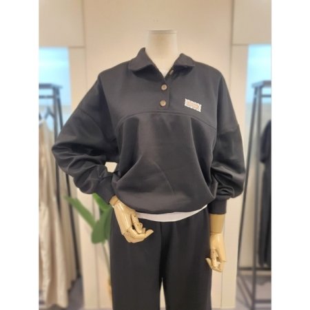 카라 맨투맨 팬츠 세트 블랙