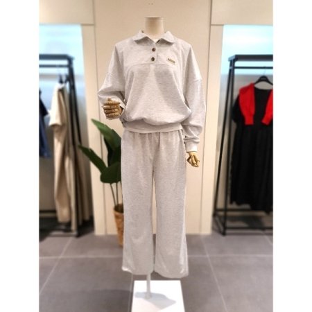 둥근 카라 맨투맨 팬츠 세트 그레이