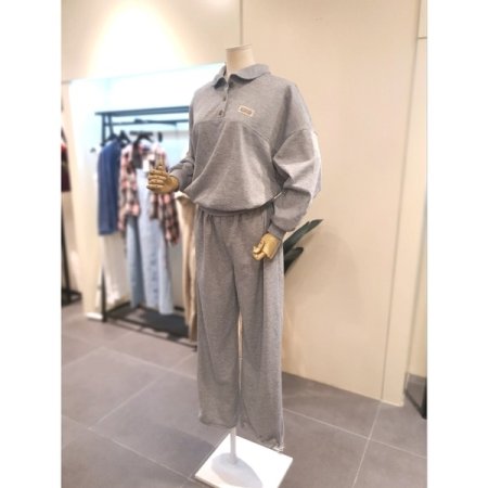 둥근 카라 맨투맨 팬츠 세트 그레이