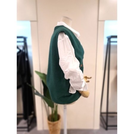 포켓 자카드 니트베스트 그린