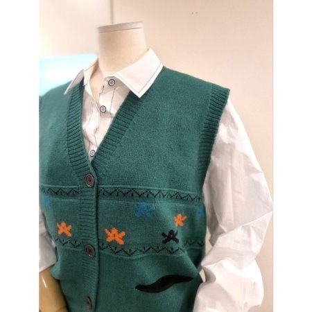 포켓 자카드 니트베스트 그린