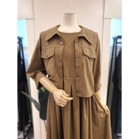 에펭 7부소매 원피스 세트 다크베이지