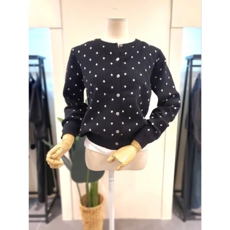 도트 니트 가디건 블랙