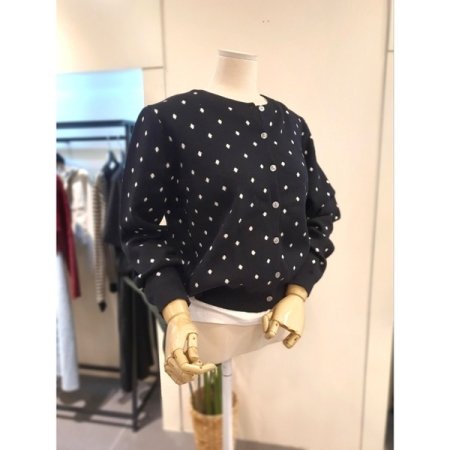도트 니트 가디건 블랙