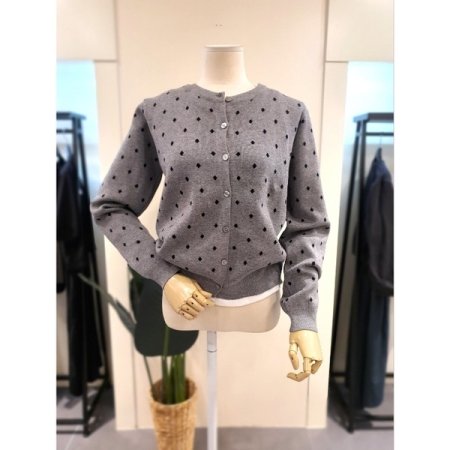 도트 니트 라운드 가디건 그레이