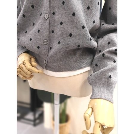 도트 니트 라운드 가디건 그레이