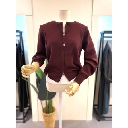 투웨이 니트 집업 와인