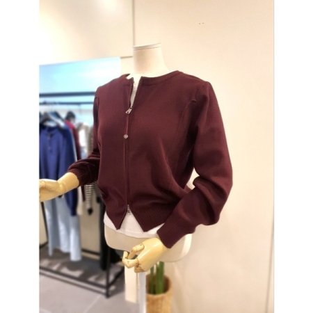 투웨이 니트 집업 와인