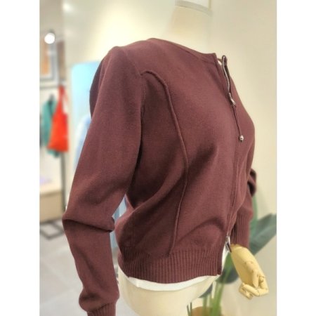 투웨이 니트 집업 와인