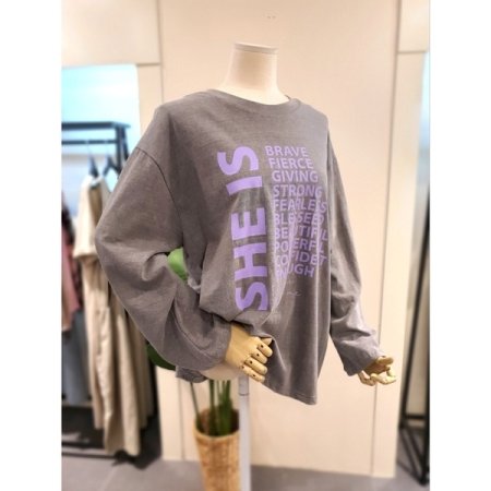 컬러 프린팅 루즈핏 긴팔티 다크그레이