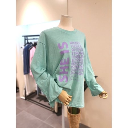 컬러 루즈핏 긴팔티셔츠 민트