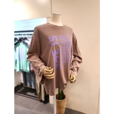 컬러 루즈핏 긴팔 티셔츠 베이지