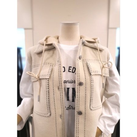 후드 탈부착 니트 조끼 크림