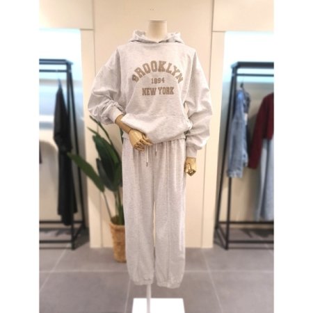 브룩 후드 팬츠 세츠 라이트그레이