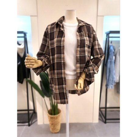 스카이 체크 셔츠 브라운