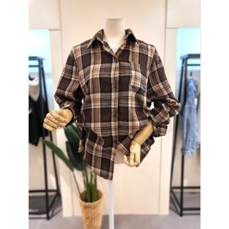 스카이 체크 셔츠 브라운