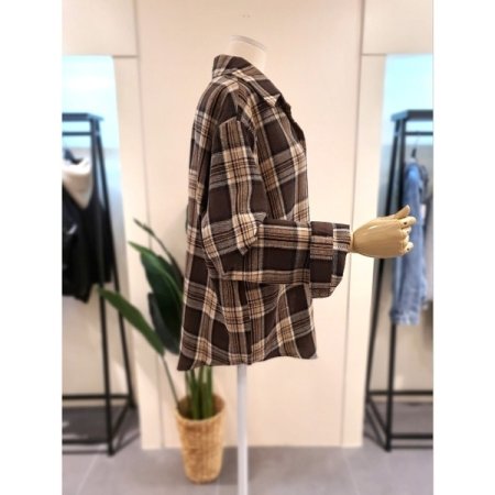 스카이 체크 셔츠 브라운