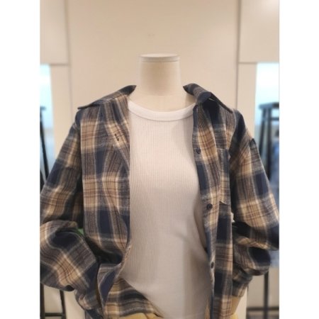 스카이 체크 셔츠 네이비