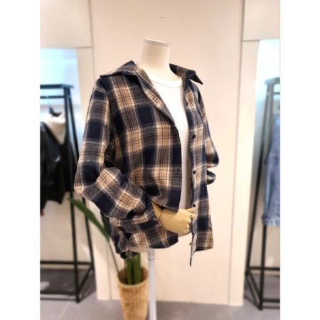 스카이 체크 셔츠 네이비