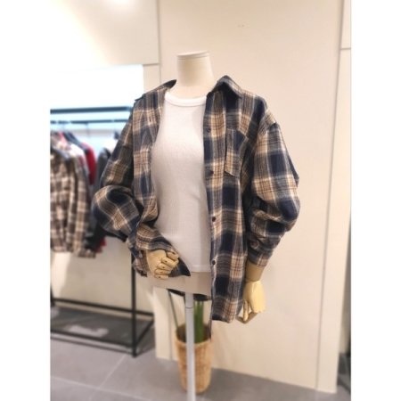 스카이 체크 셔츠 네이비