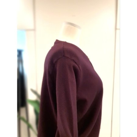 이중 넥 가디건 니트 와인