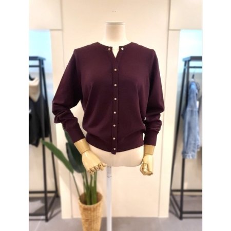 이중 넥 가디건 니트 블랙