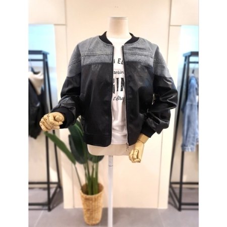 데님 배색 가죽 점퍼