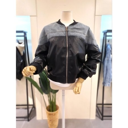 데님 배색 가죽 점퍼