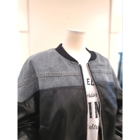 데님 배색 가죽 점퍼