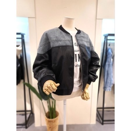 데님 배색 가죽 점퍼