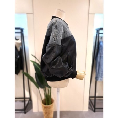 데님 배색 가죽 점퍼