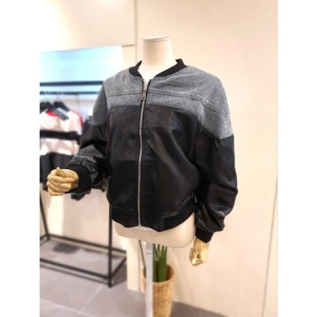 데님 배색 가죽 점퍼